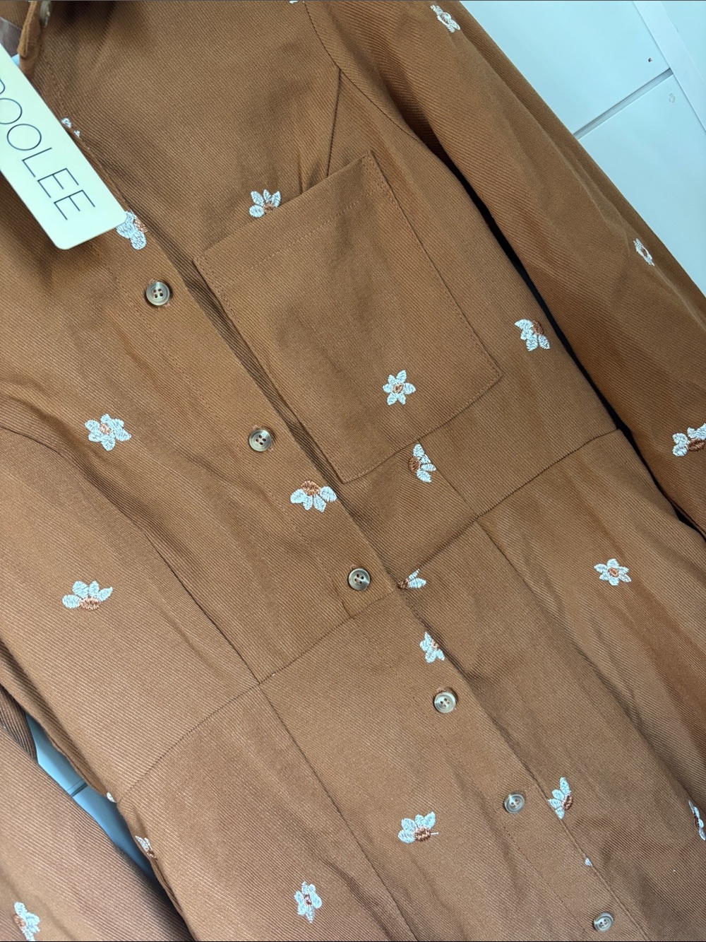 Roolee Rust Brown Long-Sleeve Button-Front Floral Midi Dress - Picture 2 of 5